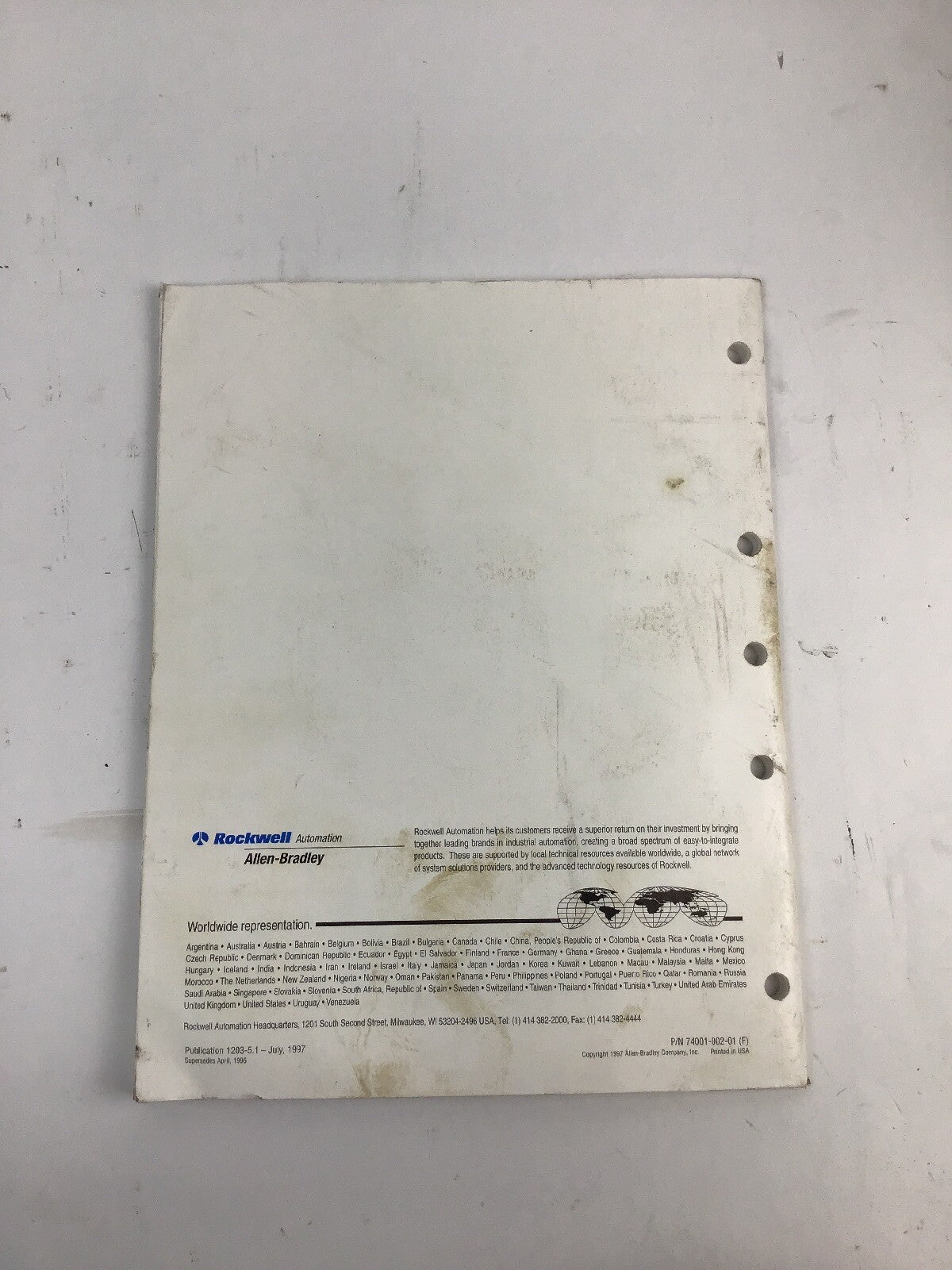 ALLEN BRADLEY 74001-002-01(F) MANUAL 1203-GD1,GK1 AND 1336-GM1