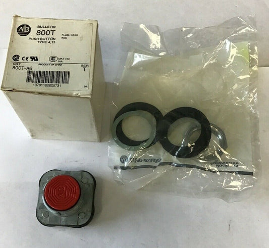 ALLEN BRADLEY 800T-A6 PUSH BUTTON FLUSH HEAD RED SERIES T TYPE4,13