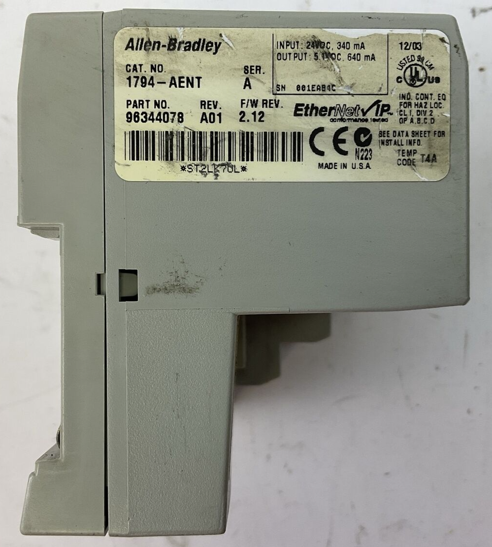 ALLEN BRADLEY 1794-AENT SER A REV A01 F/W REV 2.12 FLEX I/O ETHERNET/IP 10/100