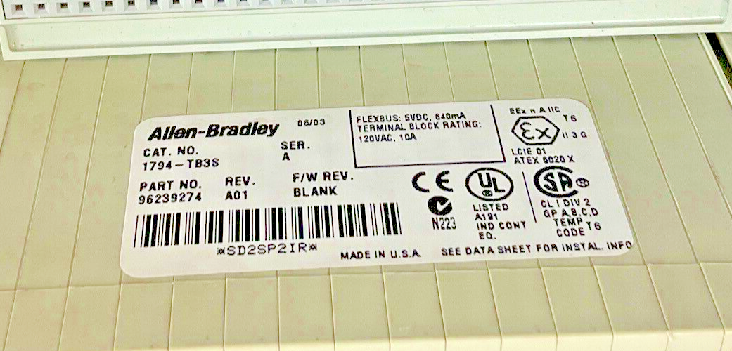 ALLEN BRADLEY 1794-IB16 SINK SER.A REV.A01 FWR BLNK 1794-TB3S TERM. BLOCK  SER.A