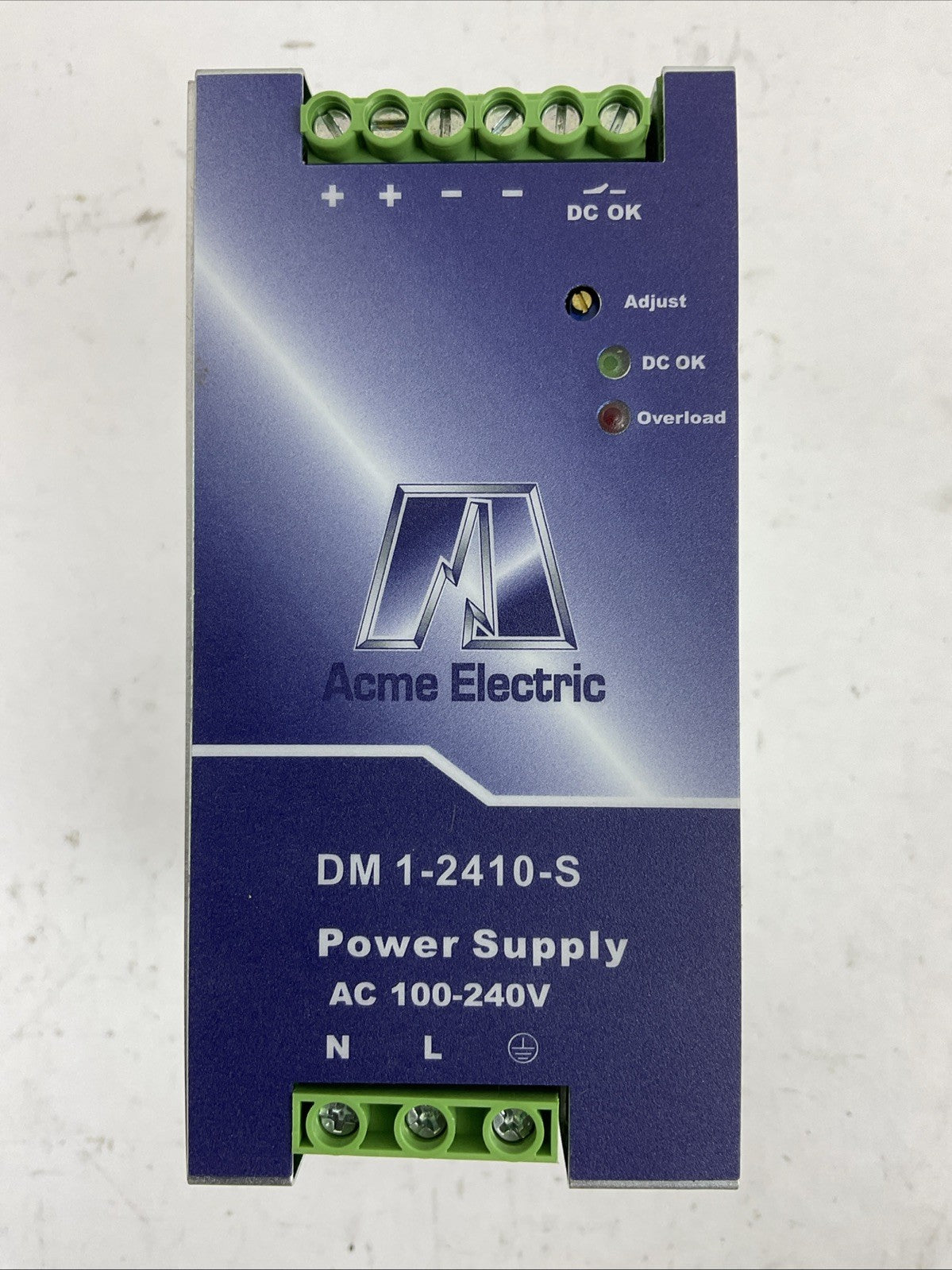 ACME ELECTRIC DM 1-2410-S POWER SUPPLY OUTPUT 24VDC 10A INPUT 100-240VAC 4.9A