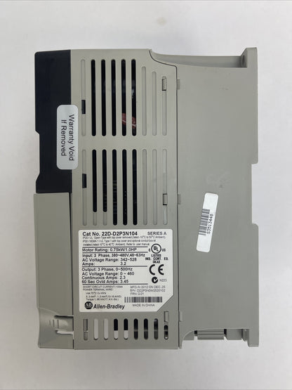 ALLEN BRADLEY 22D-D2P3N104 AC DRIVE POWER FLEX 40 FRN 2.01 OUTPUT 0-460VAC INPUT
