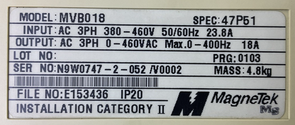 MAGNETEK MVB018 AC DRIVE SPEC:47P51 INTERFACE SI-P1/V7 DIGITAL OPERATOR JVOP-140