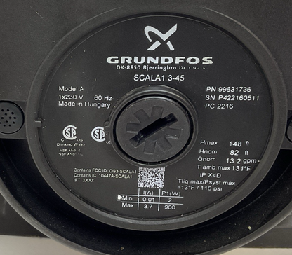 GRUNDFOS SCALA1 3-45 BOOSTER PUMP 230V 60HZ MOD:A 99631736