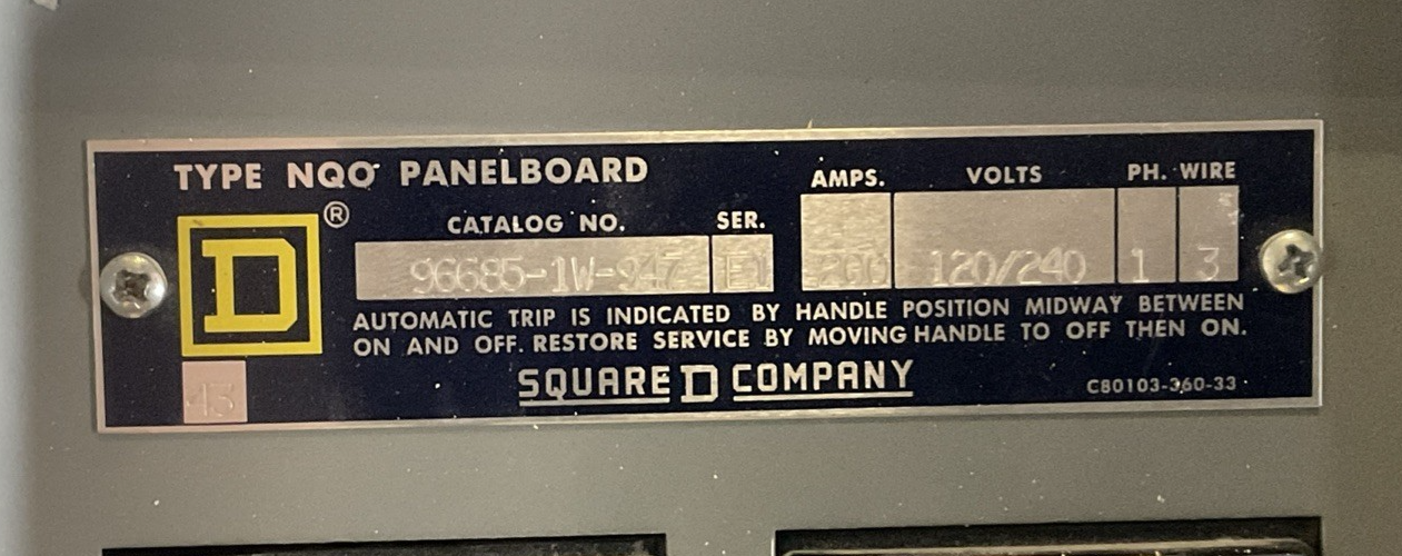 SQUARE D MSC50TS BREAKER PANELBOARD TYPE 1 SER E1 200A 120/240V 150AMP MAIN
