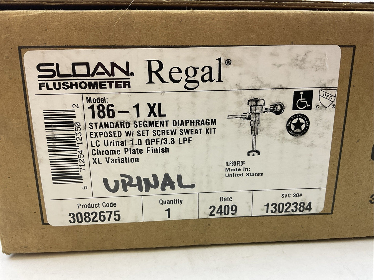 SLOAN FLUSHOMETER REGAL 186-1 XL STANDARD SEGMENT DIAPHRAGM LC UNRINAL 3082675