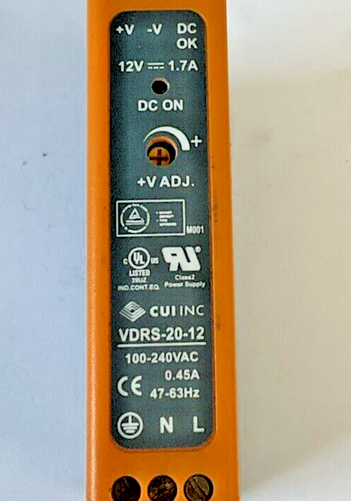 CUI VDRS-20-12 DIN RAIL POWER SUPPLY 63HZ 12VDC 1.7A 240VAC