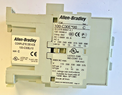 ALLEN BRADLEY 100-C30E*00 CONTACTOR SER.C 600VAC 55A