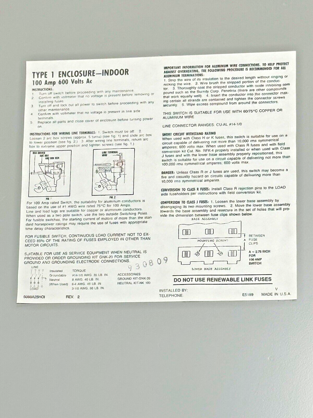 CHALLENGER - HD3630 - SAFETY SWITCH - 100 AMP, 3 POLE, 600 VAC, NEMA TYPE 1