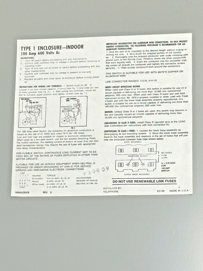 CHALLENGER - HD3630 - SAFETY SWITCH - 100 AMP, 3 POLE, 600 VAC, NEMA TYPE 1
