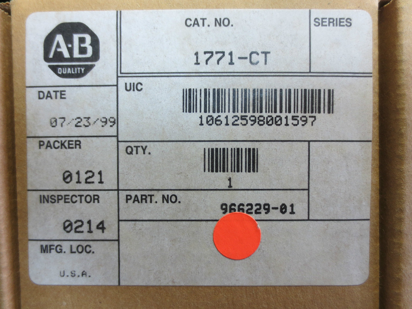 ALLEN-BRADLEY 1771-CT - I/O CHASSIS CABLE for 1771-P4S, 6S POWER SUPPLY - NEW