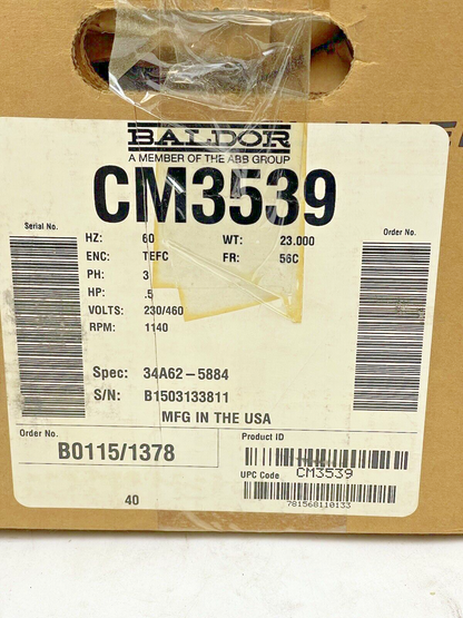 BALDOR - CM3539 - GP Motor - .5 Hp 3 Phase 230/460V 1140 RPM 56C Frame