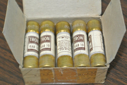 BOX of 10 / BUSSMANN / TRON KAB-10 RECTIFIER FUSES 10A / 250V NEW SURPLUS