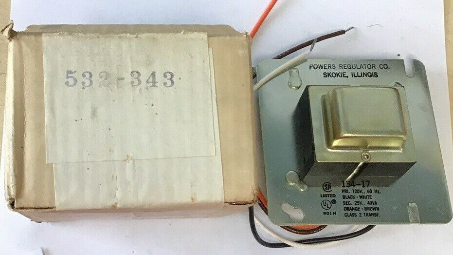 POWERS REGULATOR CO. 134-17 PRI.120V 60HZ SEC. 25V 40VA CLASS 2