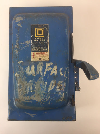 SQUARE D H361 SAFETY SWITCH 30 AMP 600VAC FUSIBLE 20 HP 3 PH