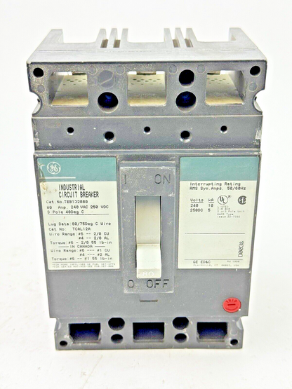 GE - TEB132080 - INDUSTRIAL CIRCUIT BREAKER  - 80 A, 240 VAC, 250 VDC, 3 POLE