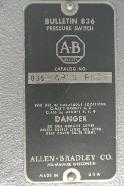 ALLEN-BRADLEY 836 AP11 PKC7 PRESSURE SWITCH  - NEW SURPLUS