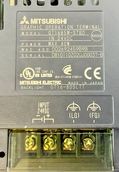 MITSUBISHI GT1685M-STBD GRAPHIC OPERATIONAL TERMINAL GOT1000 24VDC 40W