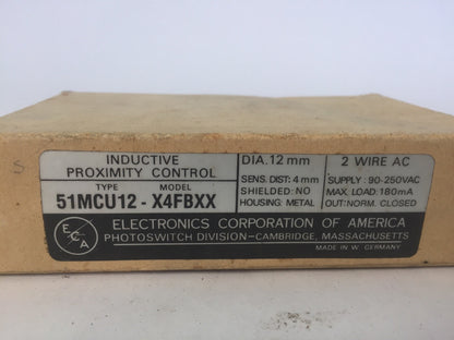 ELECTRONICS CORPORATION OF AMERICA 51MCU12-X4FBXX INDUCTIVE PROXIMITY CONTROL 90