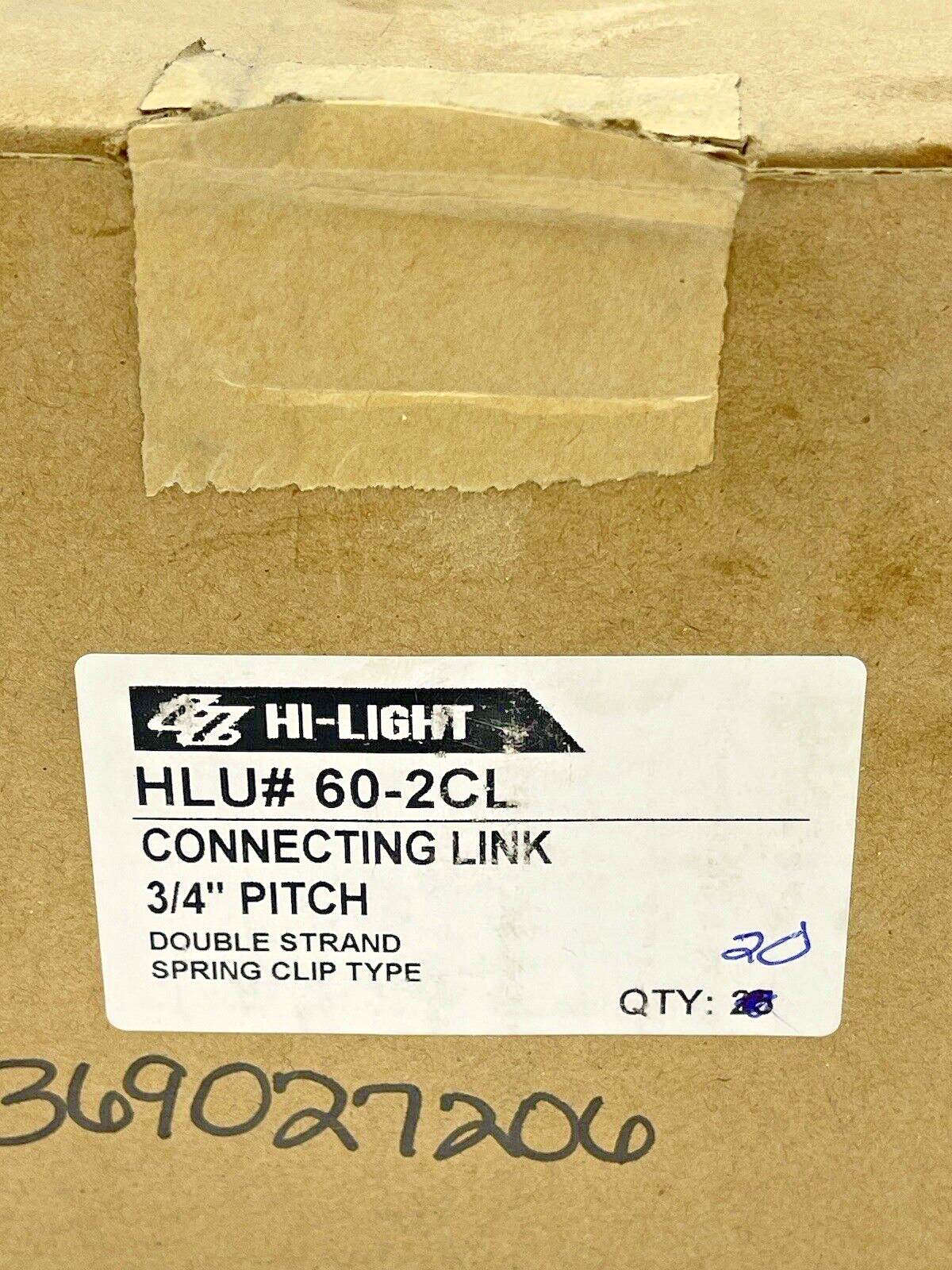 BOX OF 20 - HLU# 60-2CL - CONNECTING LINK 3/4" PITCH - DOUBLE STRAND SPRING CLIP