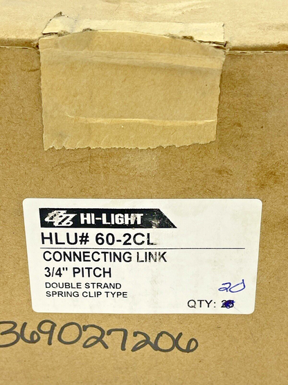 BOX OF 20 - HLU# 60-2CL - CONNECTING LINK 3/4" PITCH - DOUBLE STRAND SPRING CLIP