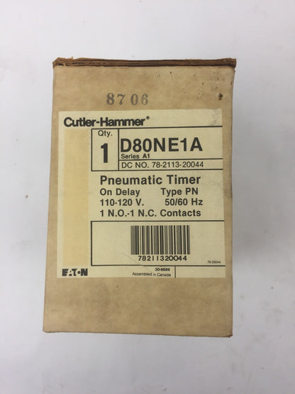 CUTLER HAMMER D80NE1A PNEUMATIC TIMER 110-120V 50/60HZ 1 N.O.-1 N.C. CONTACTS