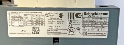 SCHNEIDER ELECTRIC LC1 D25 W/ LRD 22 CONTACTOR