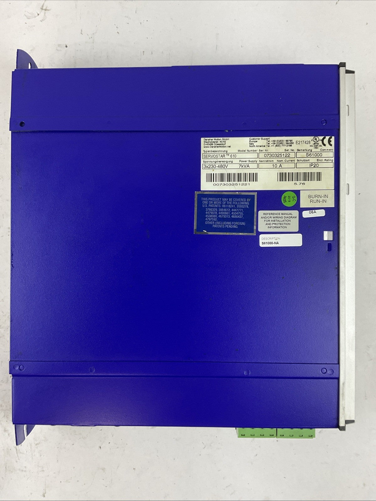 DANAHER MOTION GmbH S61000-NA SERVOSTAR 610 3X230-480V 7kVA 10A SERVO DRIVE