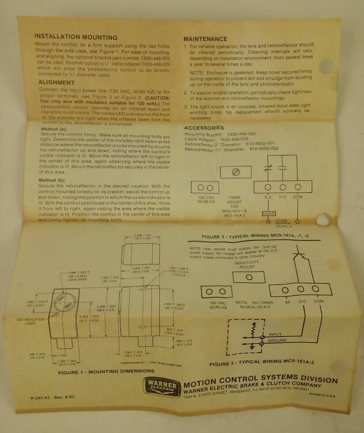WARNER ELECTRIC 7120-448-047 MODEL MCS-162A PHOTOSCANNER PHOTOELECTRIC CONTROL