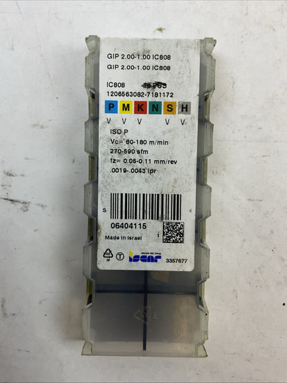 ISCAR GIP 2.00-1.00 IC808 CARBIDE INSERT (LOT OF 4)