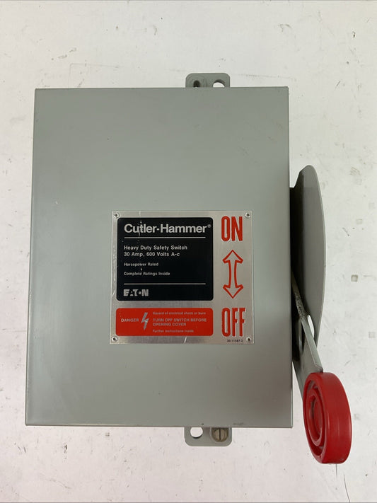 CUTLER HAMMER DH361UDK SAFETY SWITCH 600VAC 30HP 250VDC 5HP 30A 3P TYPE 12(3R)