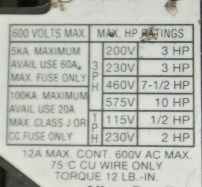 ALLEN-BRADLEY 100-A12NZ*3, Ser. B - CONTACTOR  600V 1/2-10HP