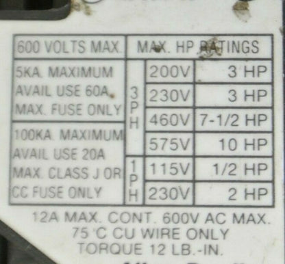 ALLEN-BRADLEY 100-A12NZ*3, Ser. B - CONTACTOR  600V 1/2-10HP