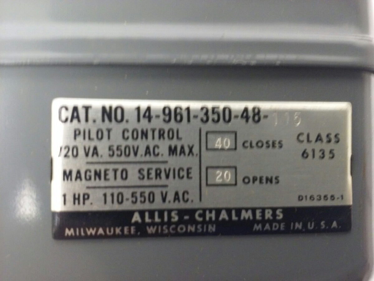 ALLIS CHALMERS  CLASS 6135 14-961-350-48-115 PRESSURE SWITCH, 550V,NEW SURPLUS,