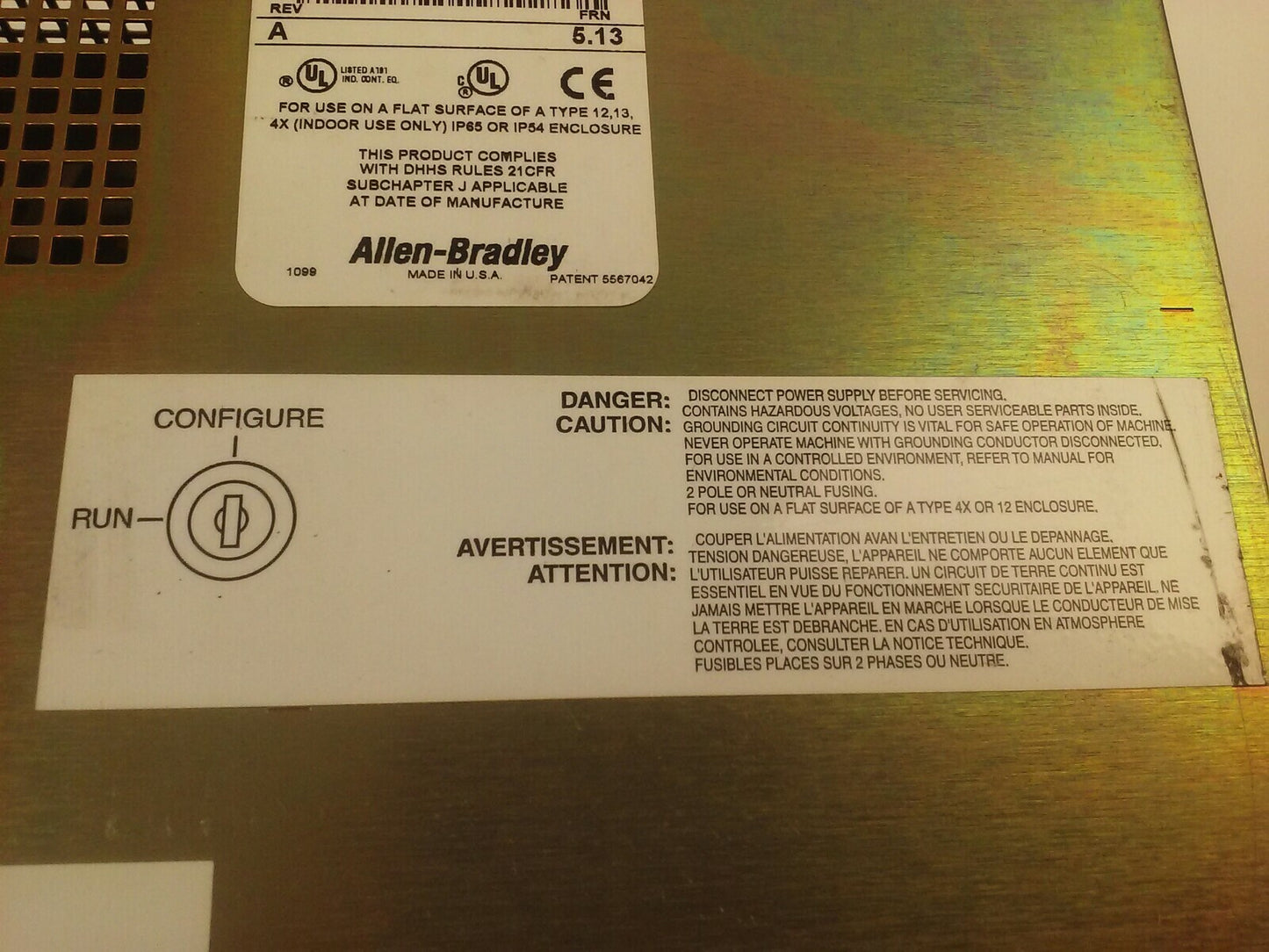 ALLEN BRADLEY 2711E-T10C6 SER. C REV. A  PANELVIEW 1000E TERMINAL FRN 5.13