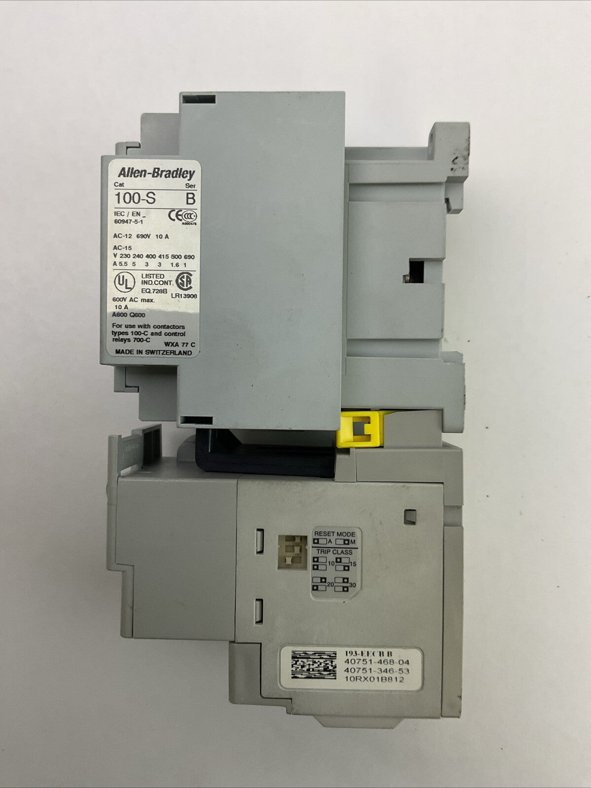 ALLEN BRADLEY STARTER 100-C16*10 SER B CONTACTOR COIL 120V+193-EECB SER B RELAY