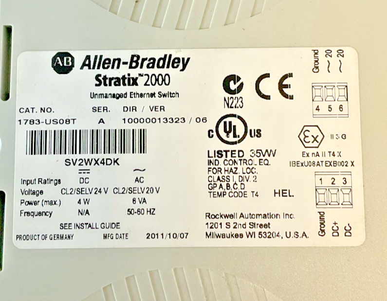 ALLEN BRADLEY 1783-US08T ETHERNET SWITCH SER.A DIR/VER. 10000013323/06