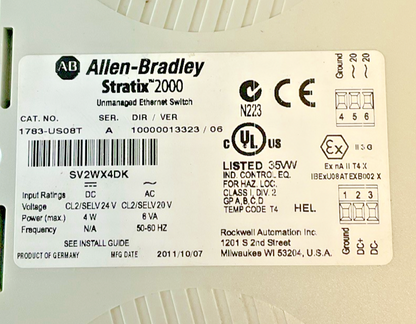 ALLEN BRADLEY 1783-US08T ETHERNET SWITCH SER.A DIR/VER. 10000013323/06