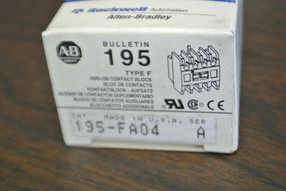 ALLEN-BRADLEY 195-FA04 TYPE F ADD-ON CONTACT BLOCK / NEW SURPLUS