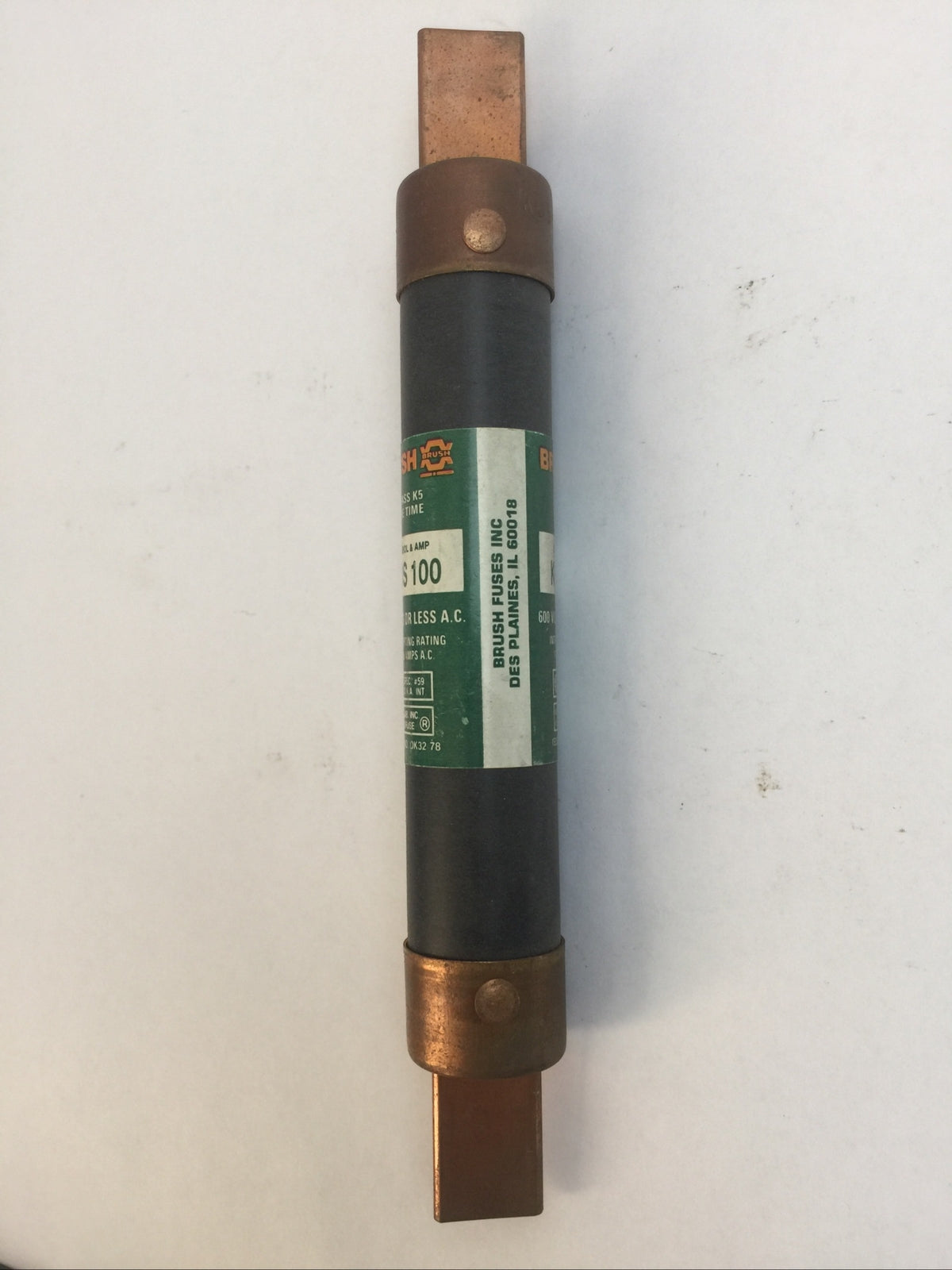 BRUSH KOS100 CLASS K5 ONE TIME FUSE 100AMP 600VAC