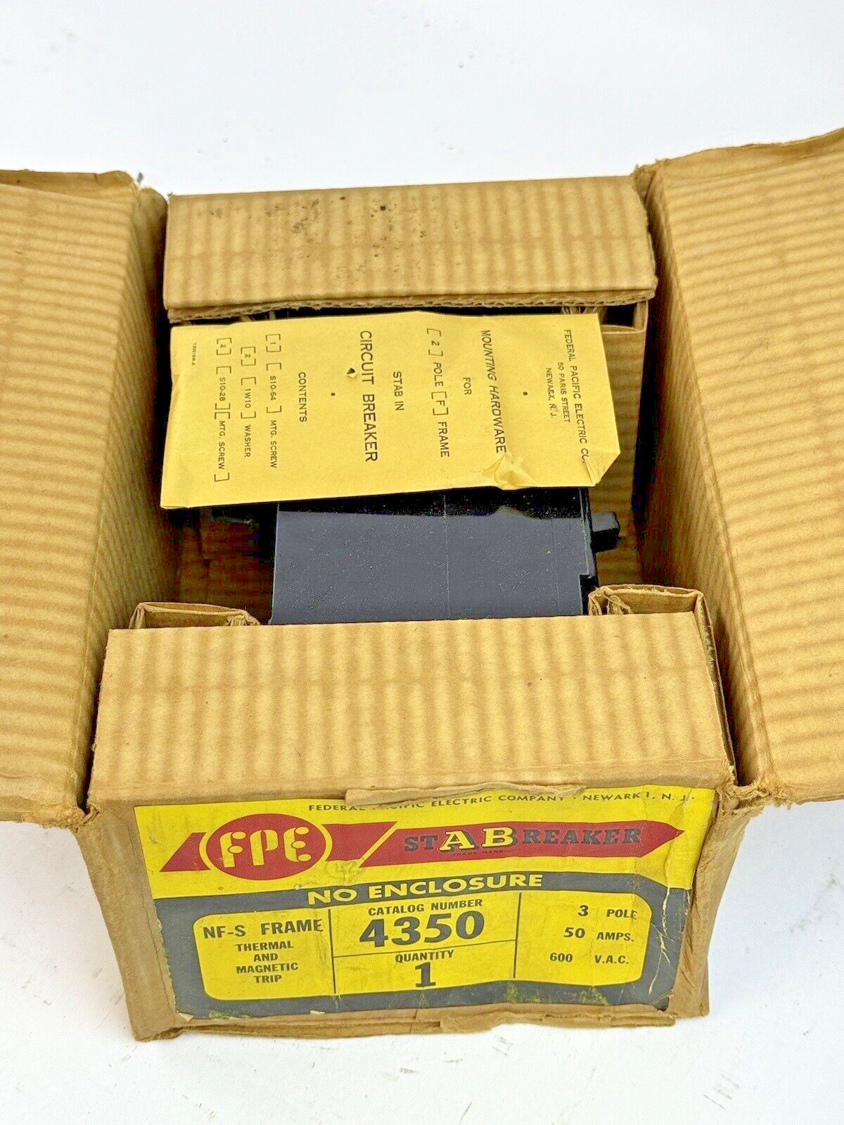 FPE FEDERAL PACIFIC - 4350- STAB CIRCUIT BREAKER - 3 POLE, 600 VAC, 50 A -NEW