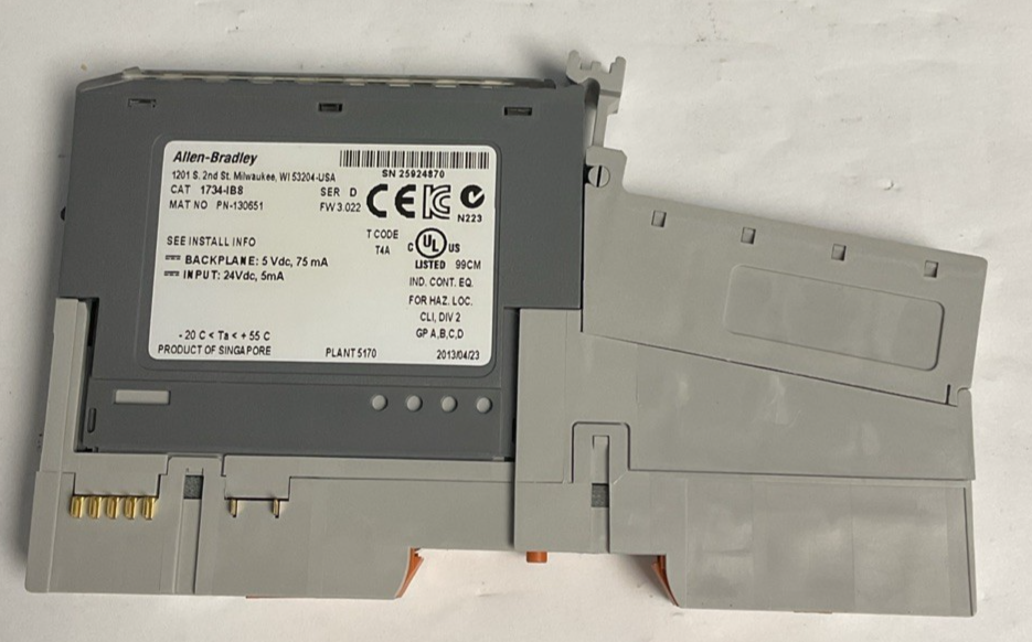 ALLEN BRADLEY 1734-IB8 PLC MODULE SER.D W/1734-MB BASE W/1734-RTB ***LOTOF5***