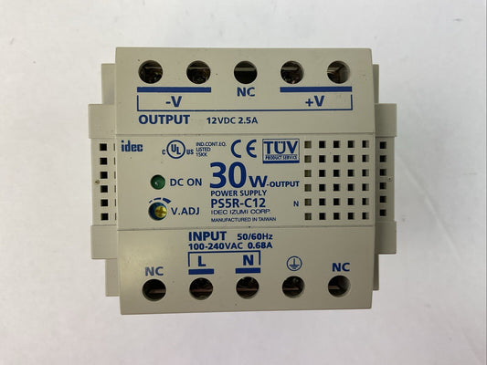IDEC PS5R-C12 POWER SUPPLY OUTPUT 12VDC 2.5A 30W INPUT 100-240VAC 50/60HZ 0.68A