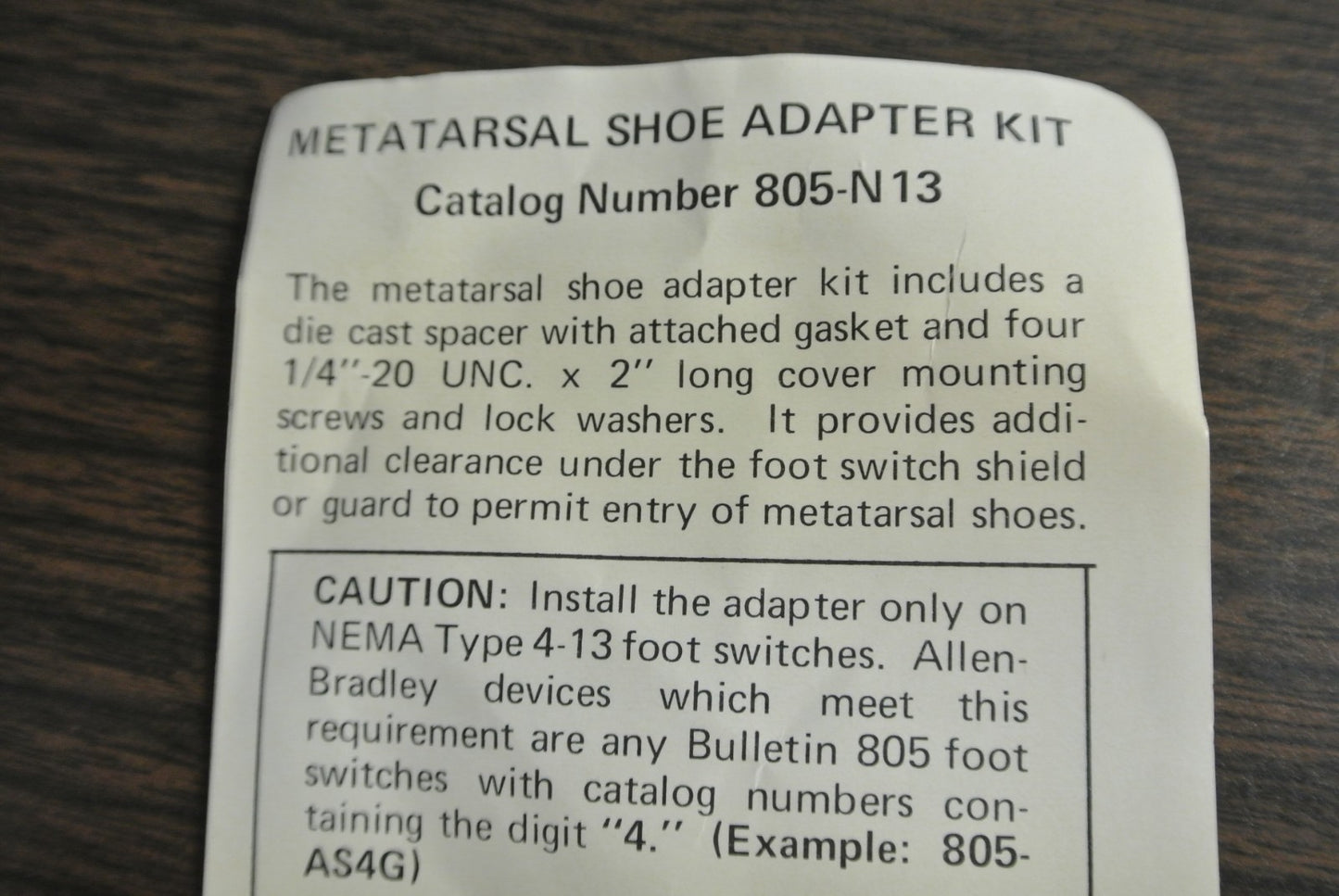 ALLEN-BRADLEY 805-N13 METATARSAL SHOE ADAPTER KIT - NEW SURPLUS