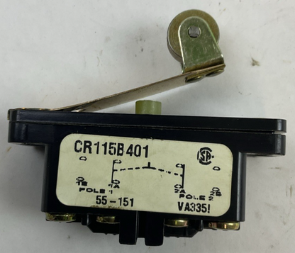 GE CR115B401 LIMIT SWITCH SNAP ACTING W/ROLLER LEVER 600V 2N.O.-2N.C.