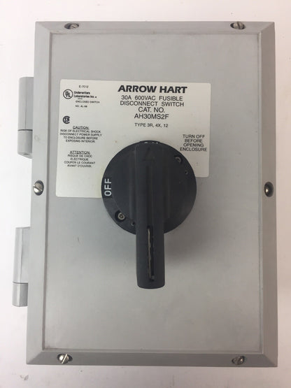 ARROW HART AH30MS2F DISCONNECT SWITCH 30A 600VAC FUSIBLE TYPE 3T,4X,12 ENCLOSED