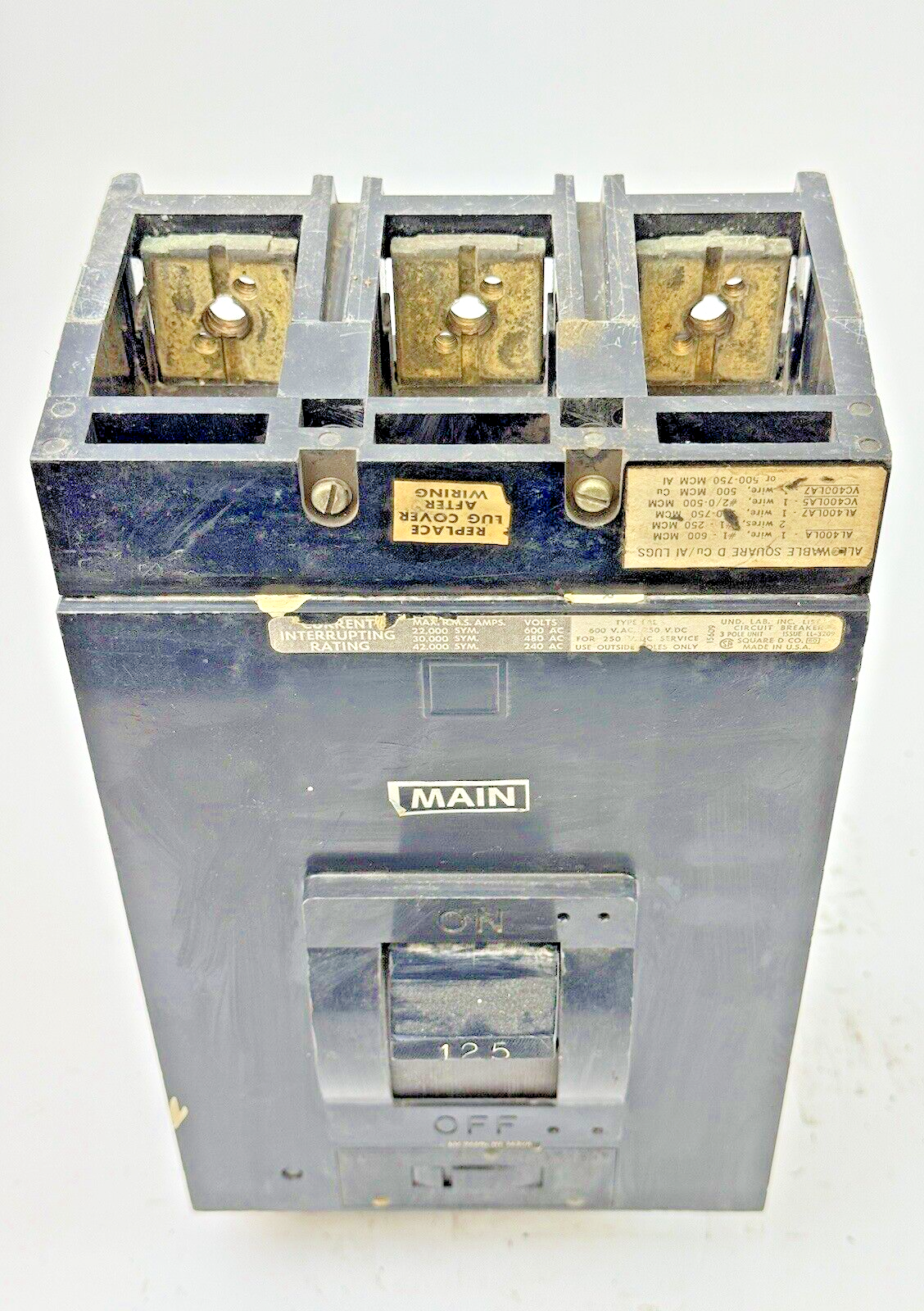 SQUARE D - LAP36125MB -MOLDED CASE CIRCUIT BREAKER- 125 AMP, 3 POLE, 600 VAC