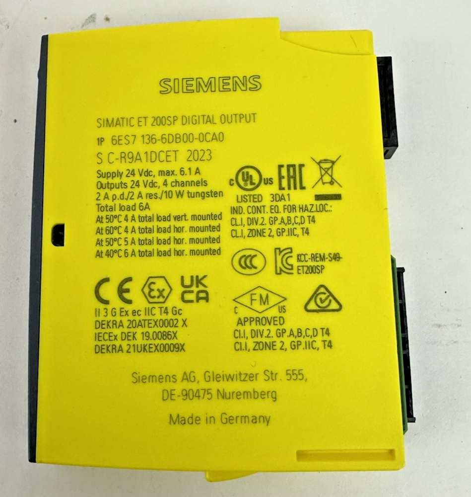 SIEMENS 6ES7 136-6DB00-0CA0 SIMATIC ET 200SP DIGITAL OUTPUT MODULE 24VDC