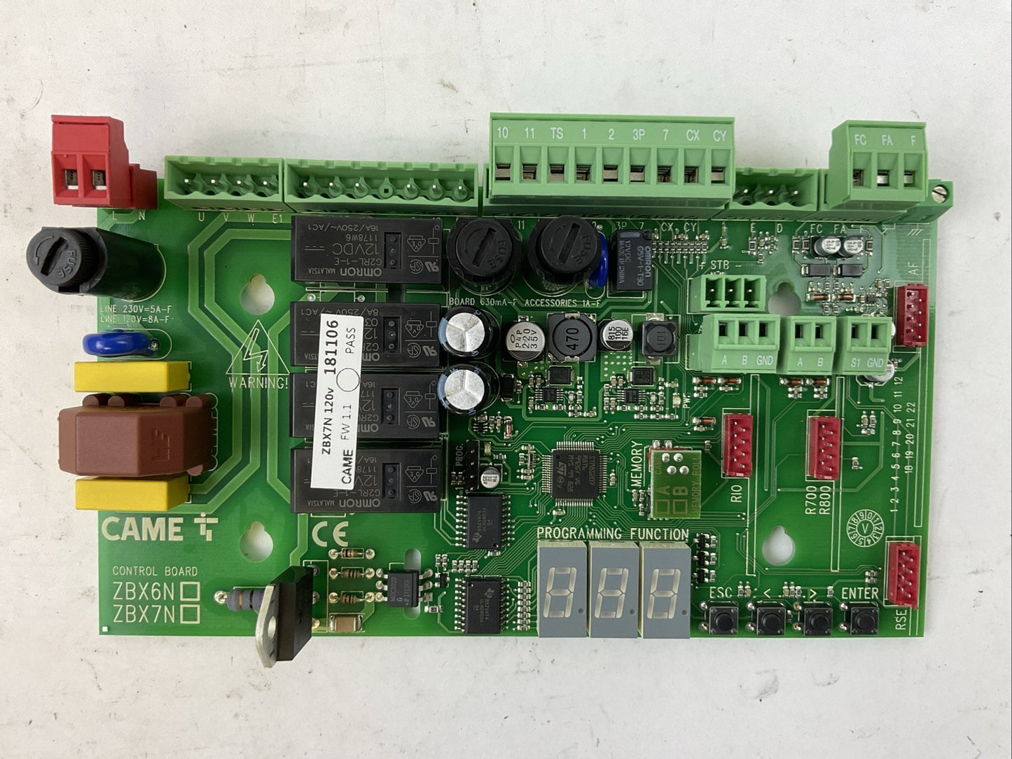 CAME ZBX7N 120VAC CONTROL BOARD FW 1.1
