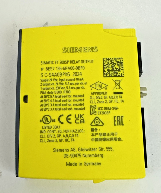 SIEMENS 6ES7 136-6RA00-0BF0 SIMATIC ELECTRONICS MODULE FOR ET 200SP RELAY OUTPUT